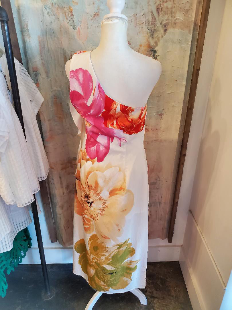 One Shoulder Floral Midi Dress