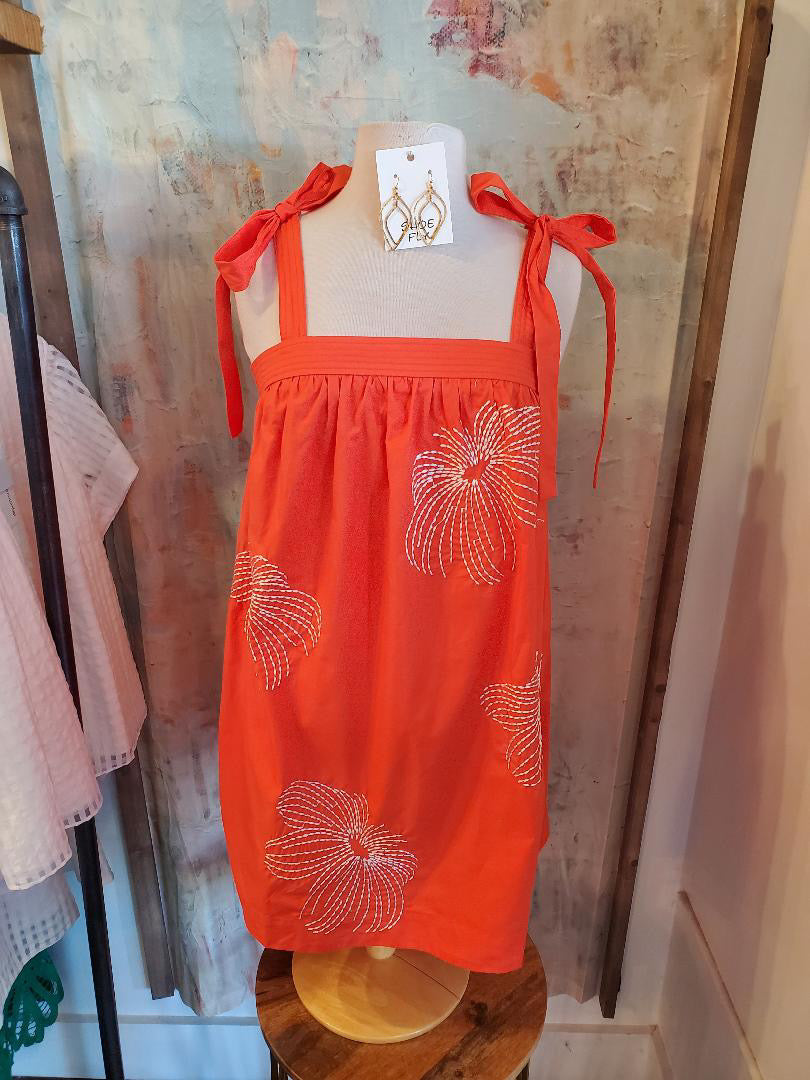 Embroidery Flower Mini Dress with Pockets