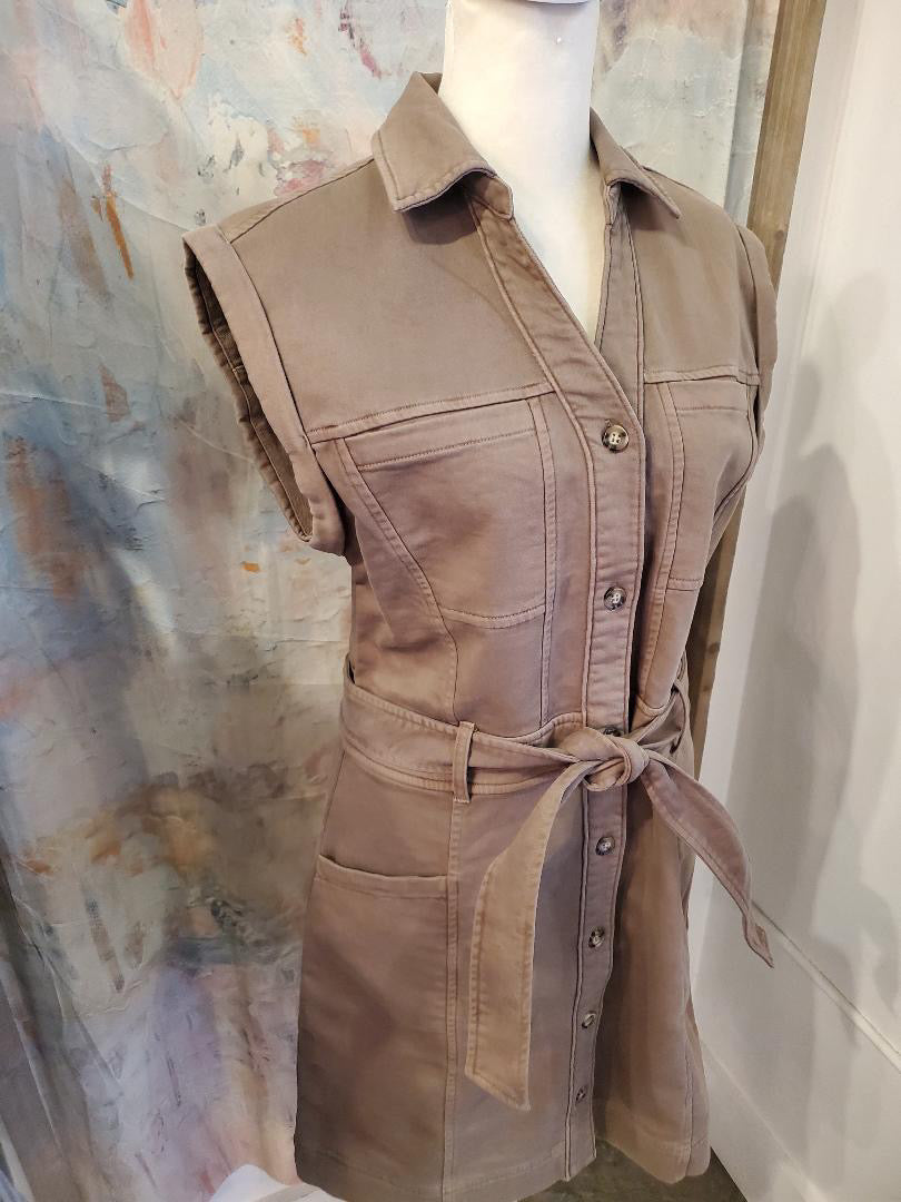 Roll Sleeve Pocket Dress