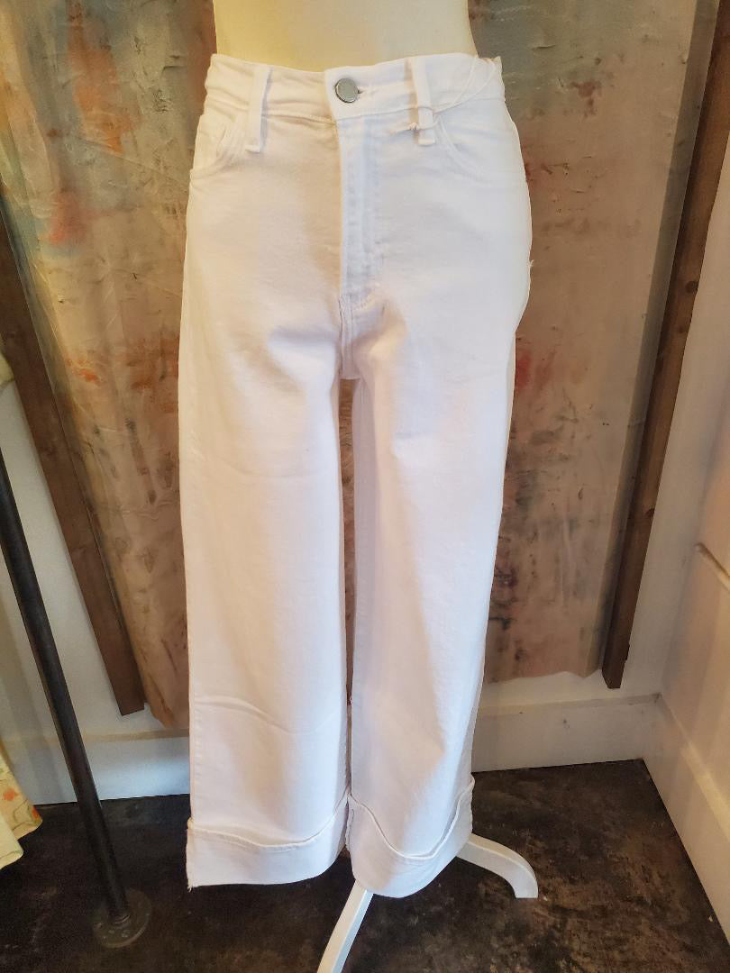 Cuffed Palazzo White Denim