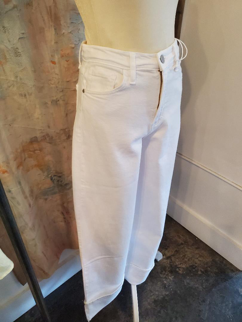 Cuffed Palazzo White Denim
