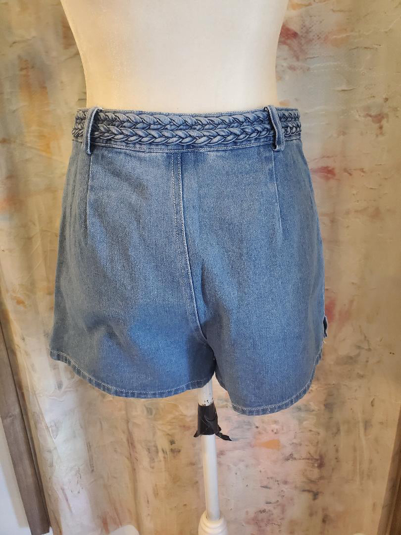 Braided Detail Denim Shorts with Pockets