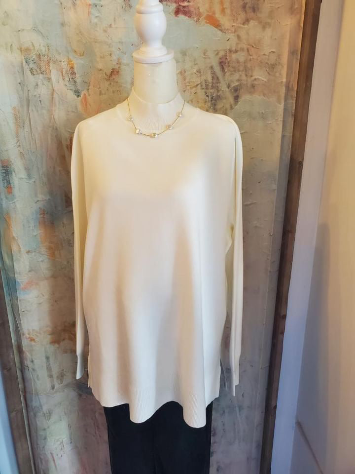 Solid Slit Mock Neck Sweater Top