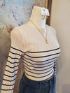 Long Sleeve Stripe Pattern Ribbed Top