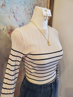 Long Sleeve Stripe Pattern Ribbed Top