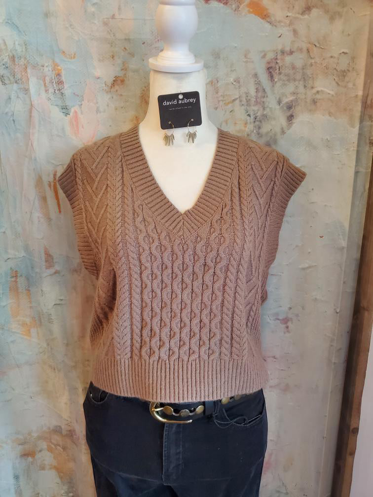 V Neck Cable Vest Sweater Top