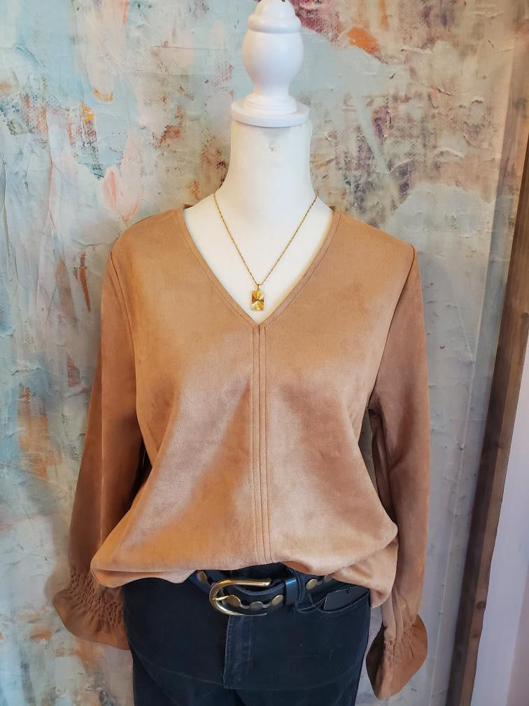 Long Sleeve Suede Top