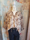 Animal Print Bubble Sleeve Blouse_