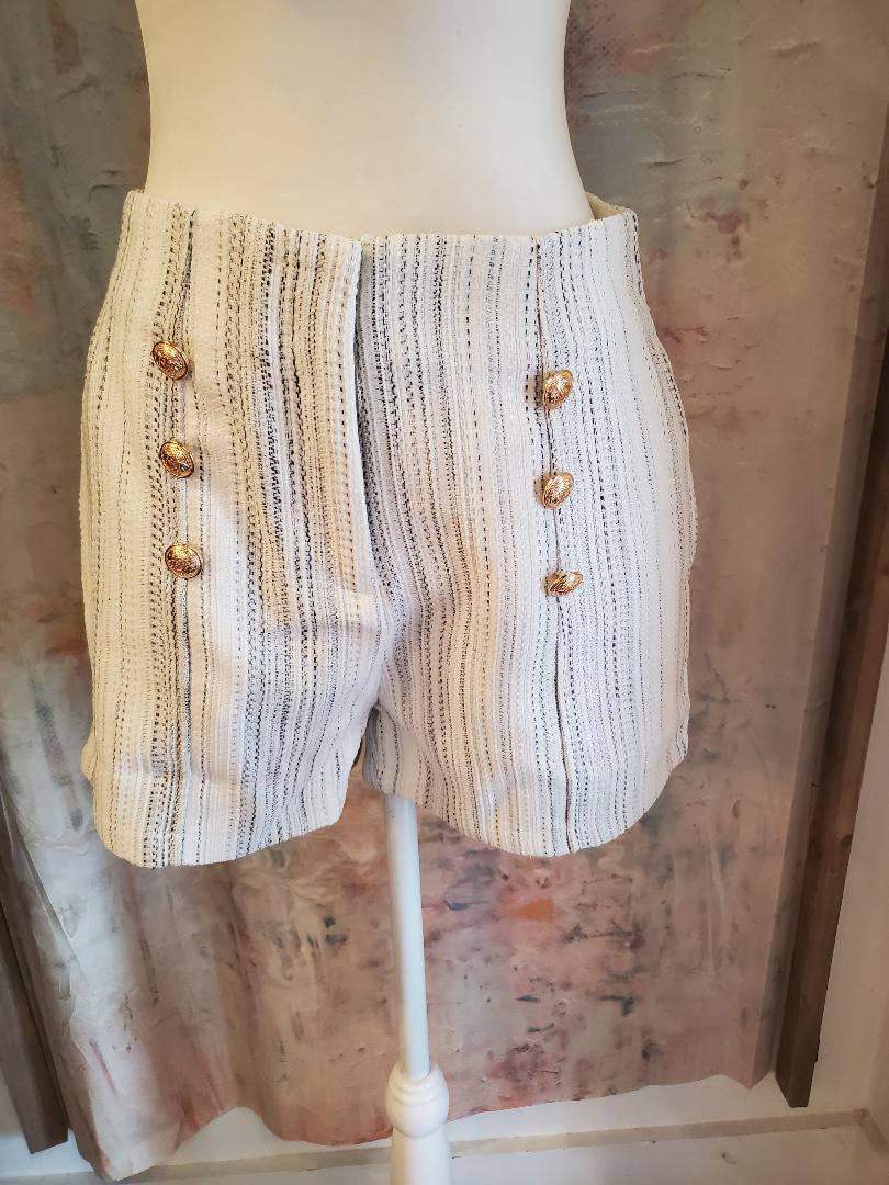 Stripe Tweed Shorts with Button Detail