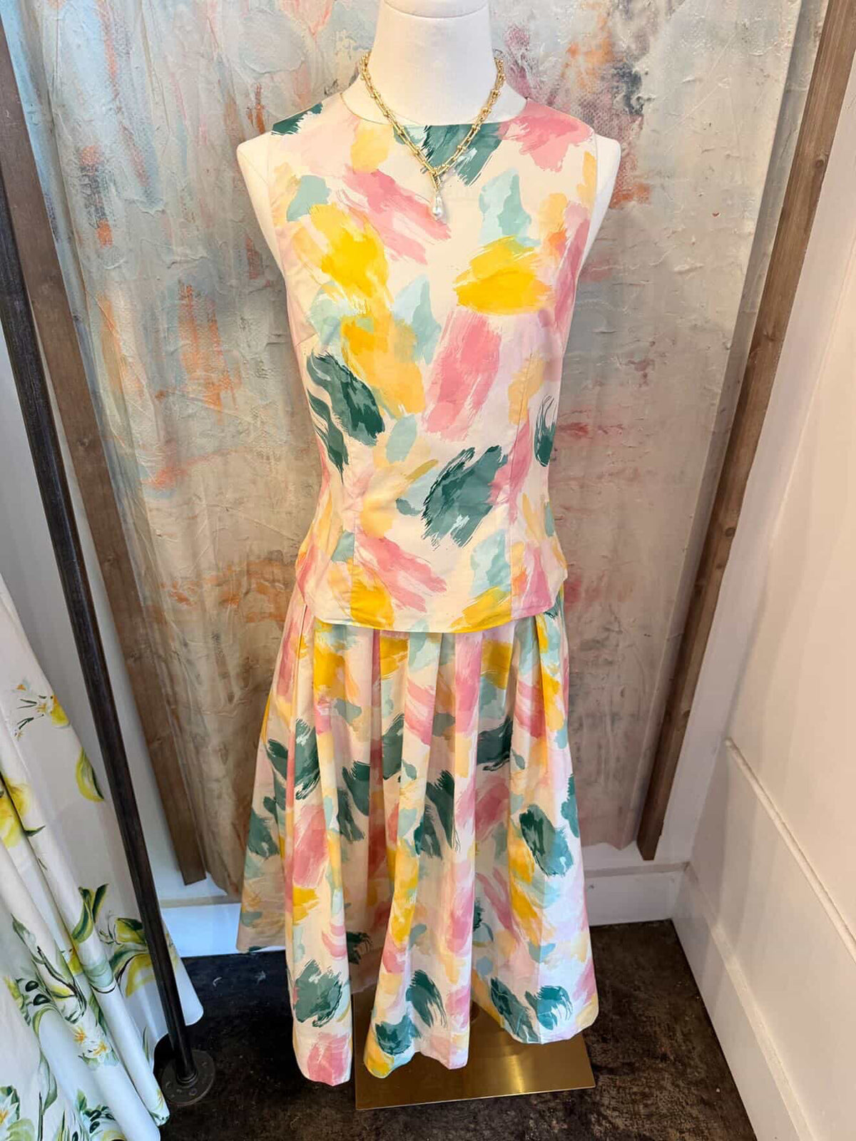 Watercolor Pleated Skirt with Pockets