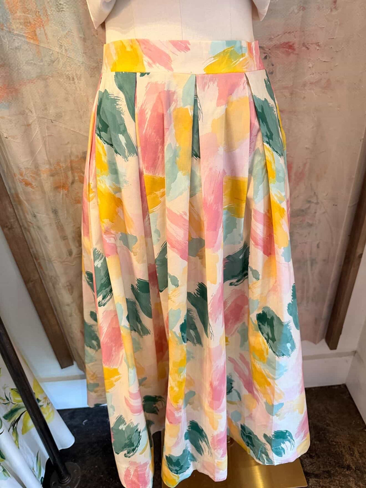 Watercolor Pleated Skirt with Pockets