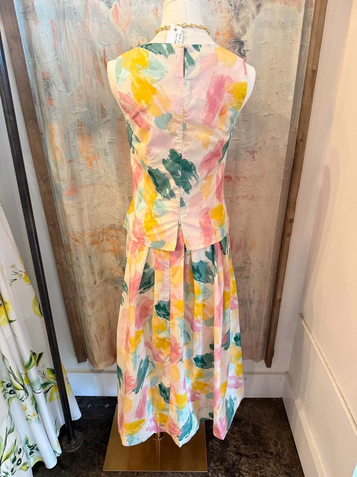 Watercolor Pleated Skirt with Pockets