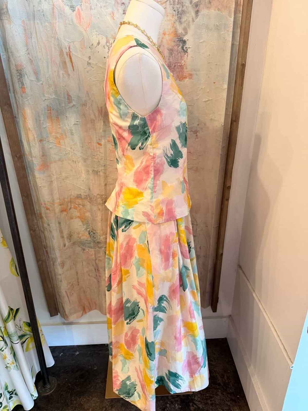 Watercolor Pleated Skirt with Pockets