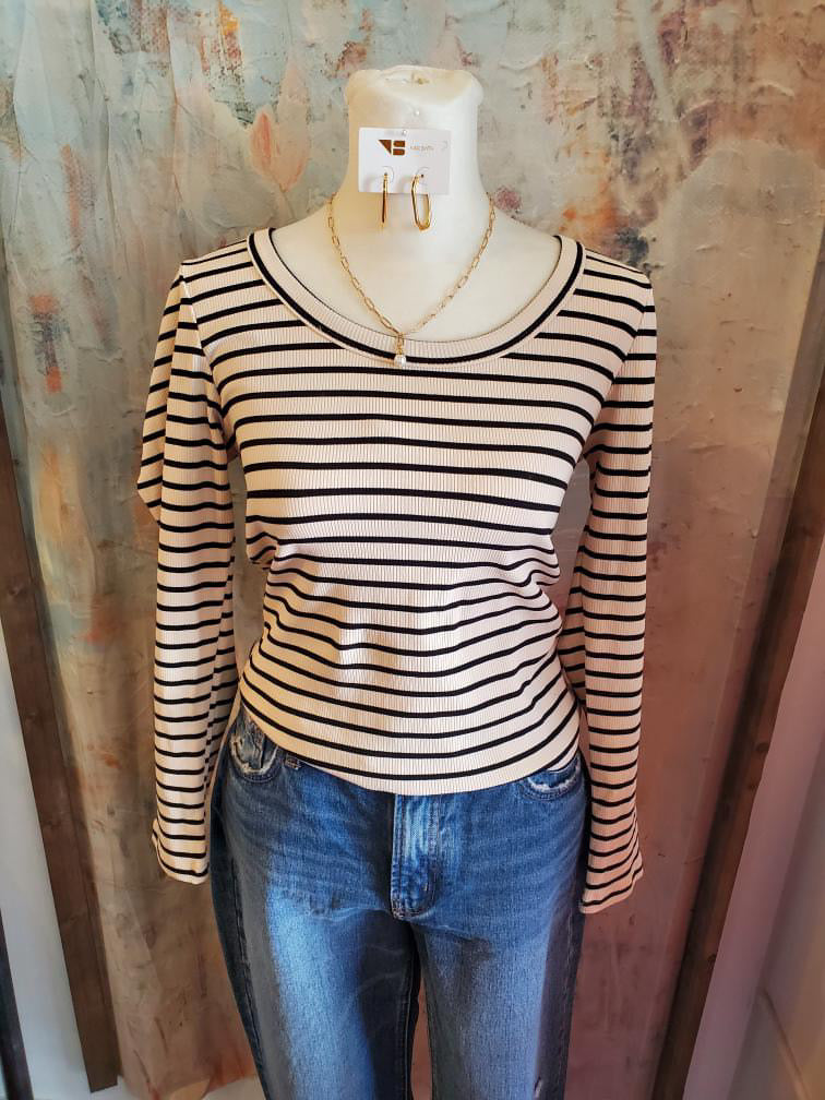 Round Neck Stripe Long Sleeve Top