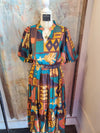 Abstract Multi Brown Dress with Pockets