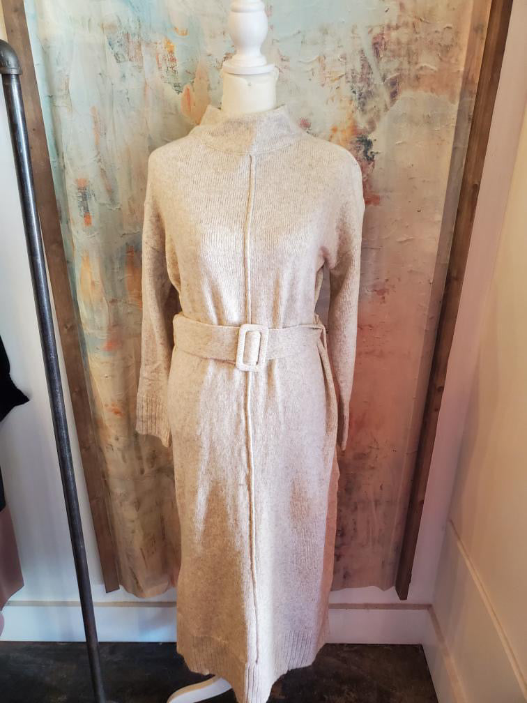 Mock Neck Sweater Dress with Belt