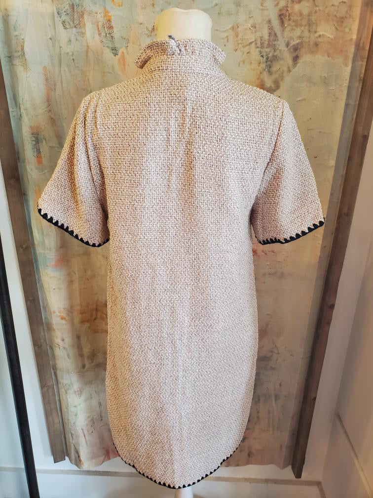 Tweed V Neck Detail Dress