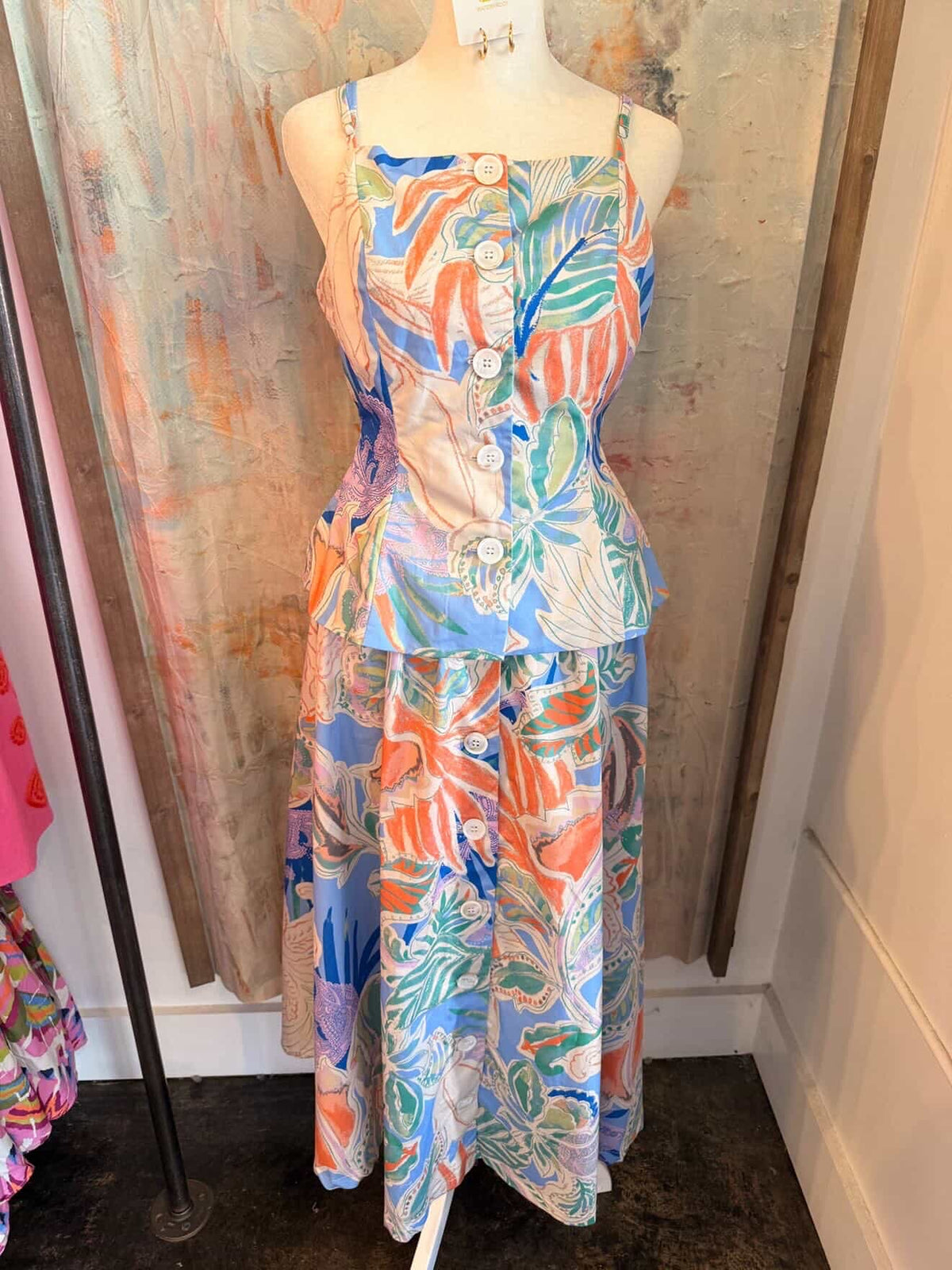Printed Full Skirt Button Closure