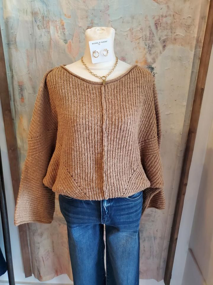 Boat Neck Sleeve Knit Sweater