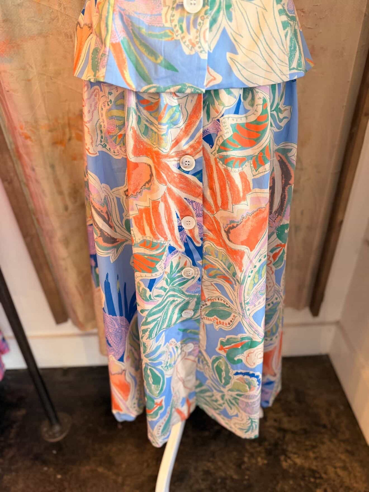 Printed Full Skirt Button Closure
