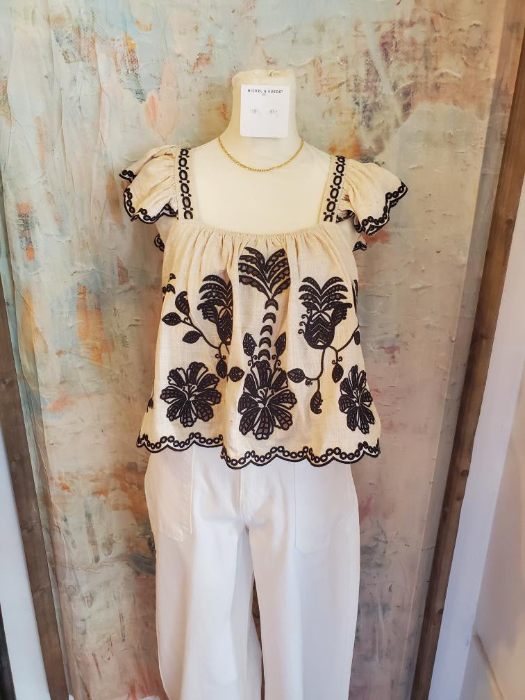 Embroidery Linen Sleeveless Top