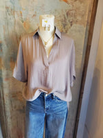 Collar Band Short Sleeve Blouse