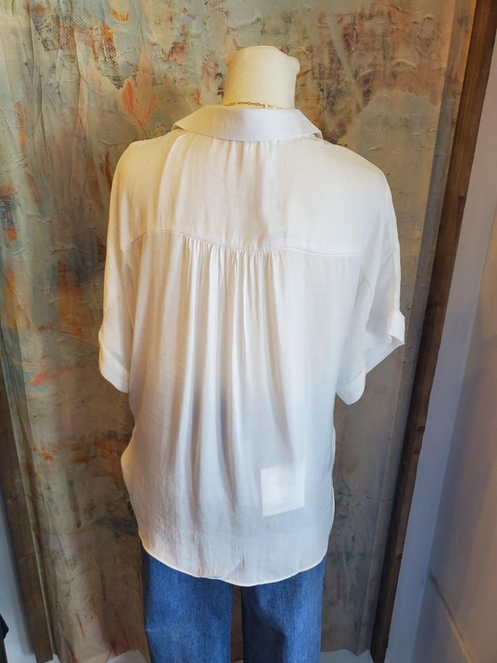 Collar Band Short Sleeve Blouse