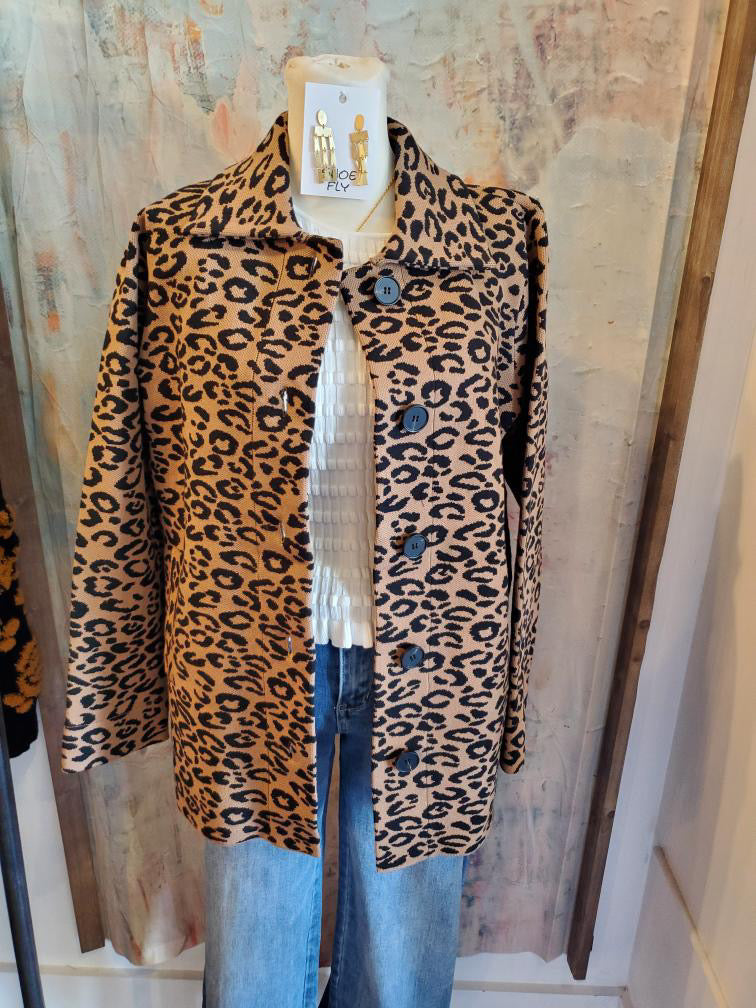 Brown Leopard Knit Jacket