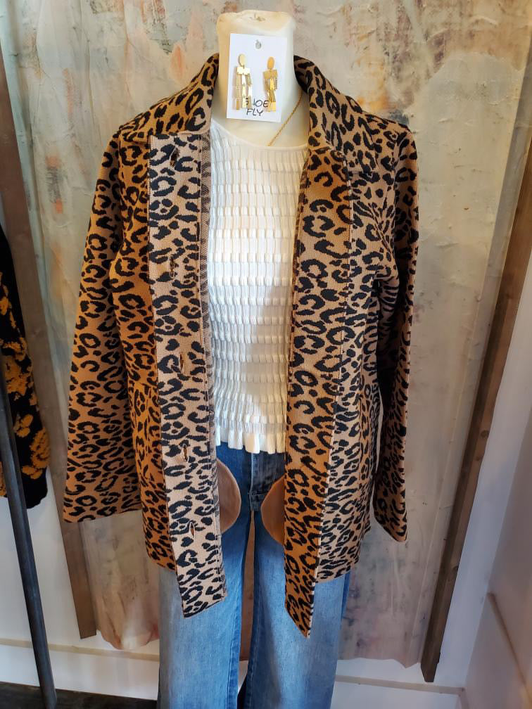 Brown Leopard Knit Jacket