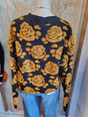 V Neck Button Sweater Black/Gold Floral