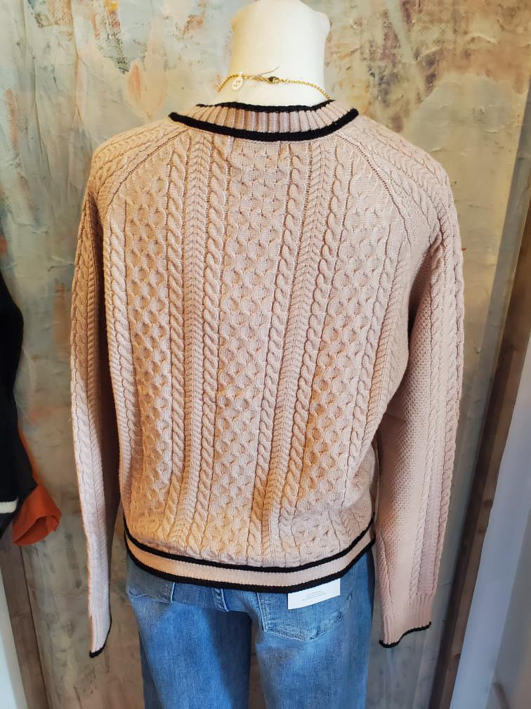 Contrast Hem Cable Knit Sweater