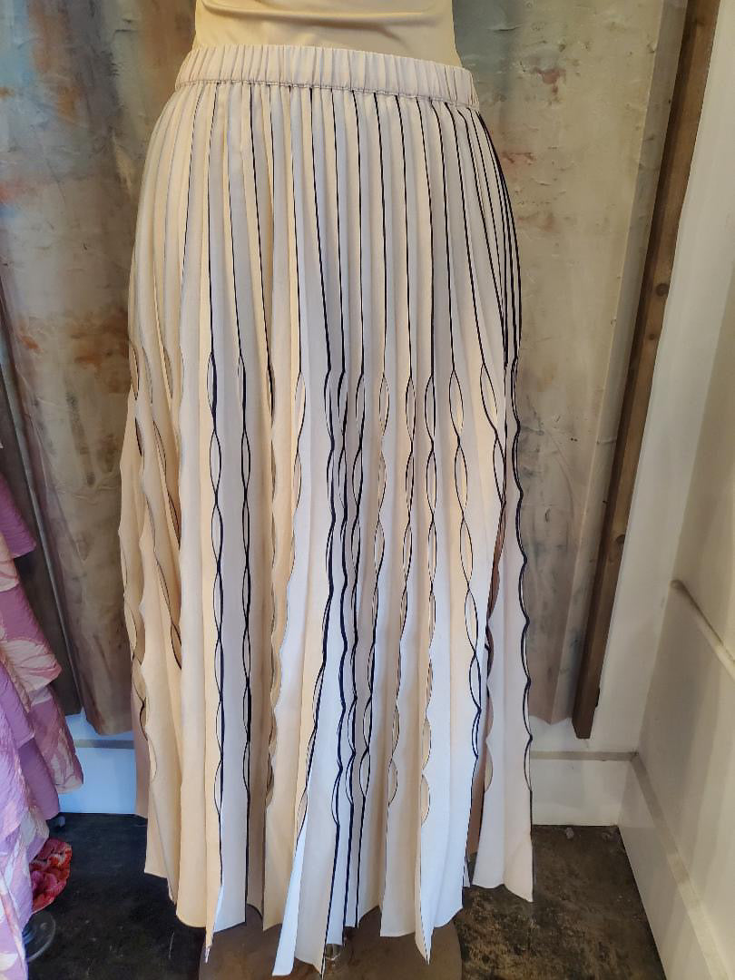 Elastic Waist Pleat Midi Skirt