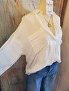 Deep V Blouse with Front Flap Pockets