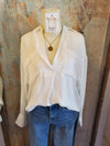 Deep V Blouse with Front Flap Pockets