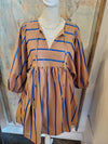 Mocha Stripe Babydoll Dress with Pockets