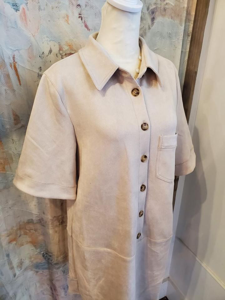 Short Sleeve Suede Cream Dress