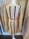 Long Sleeve Stripe Contrast Sweater Dress with Tie