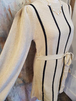 Long Sleeve Stripe Contrast Sweater Dress with Tie