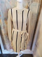 Long Sleeve Stripe Contrast Sweater Dress with Tie