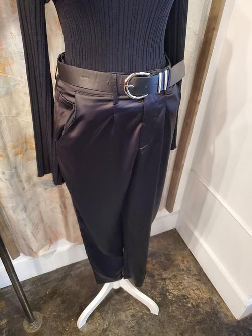 Belted Ankle Satin Pants