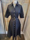 Solid Woven Midi Dress with Shirt Collar and Belt