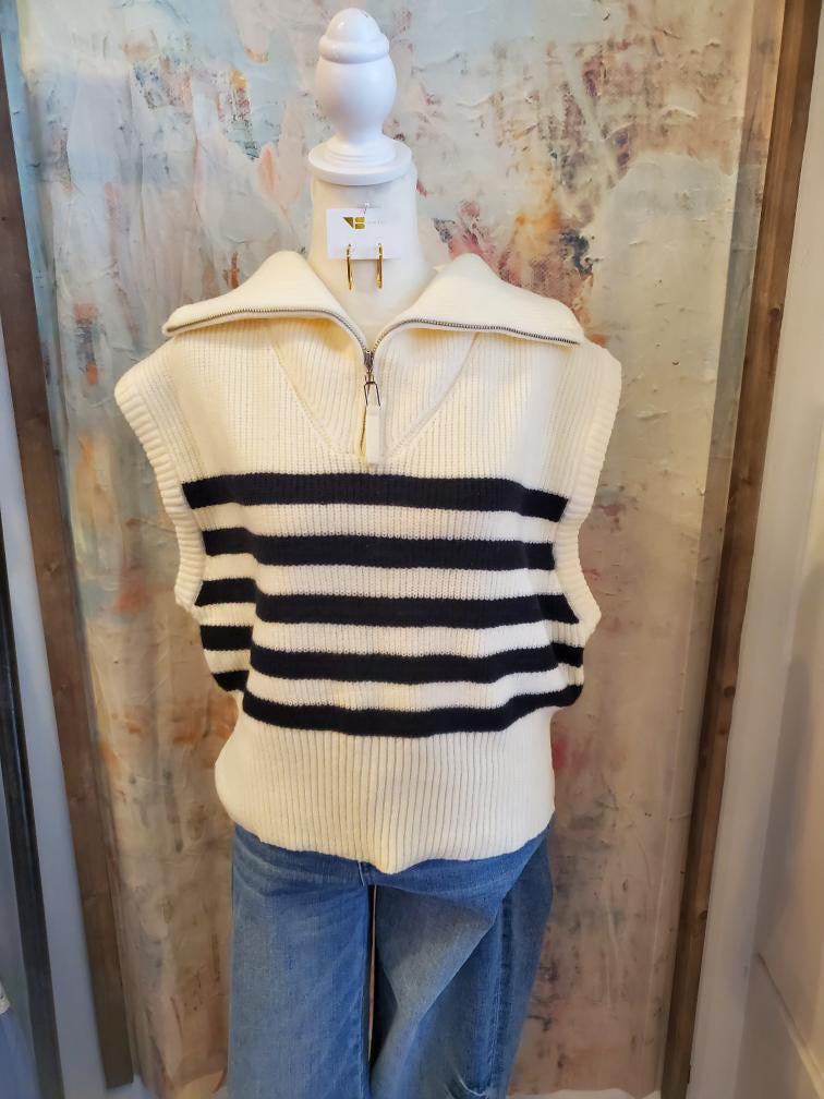 Ivory Stripe Zip Detail Sweater