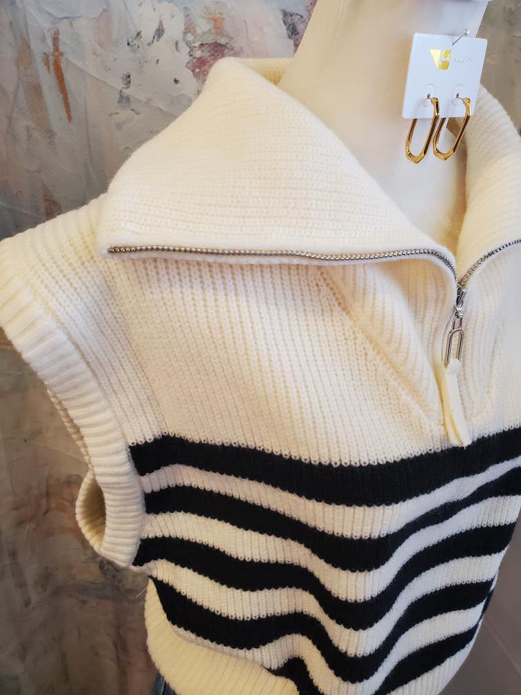 Ivory Stripe Zip Detail Sweater