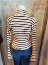 High Neck Stripe Cotton Bell Sleeve Top