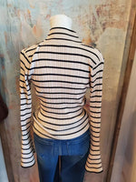 High Neck Stripe Cotton Bell Sleeve Top