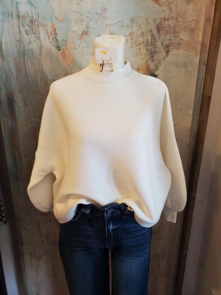 Balloon Sleeve Mock Neck Sweater