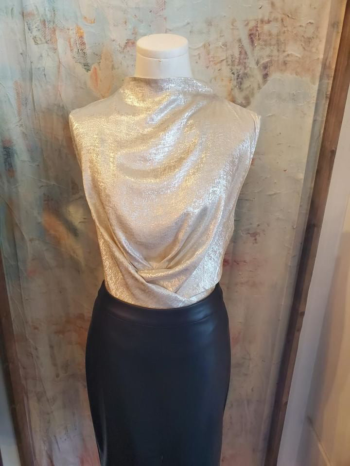 High Neck Metallic Beige/Silver Top