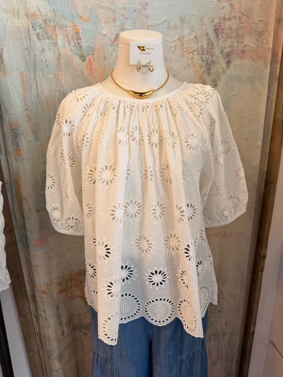 Short Sleeve Eyelet White Top