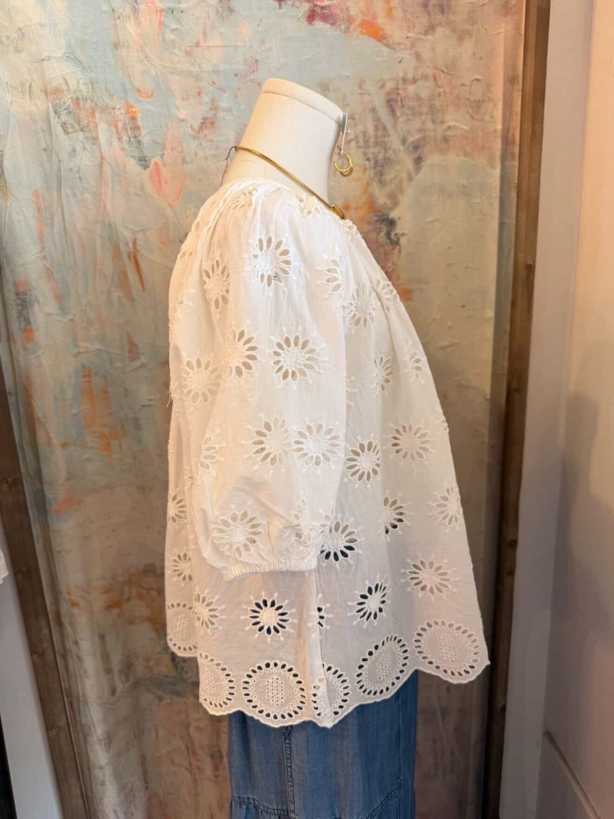 Short Sleeve Eyelet White Top