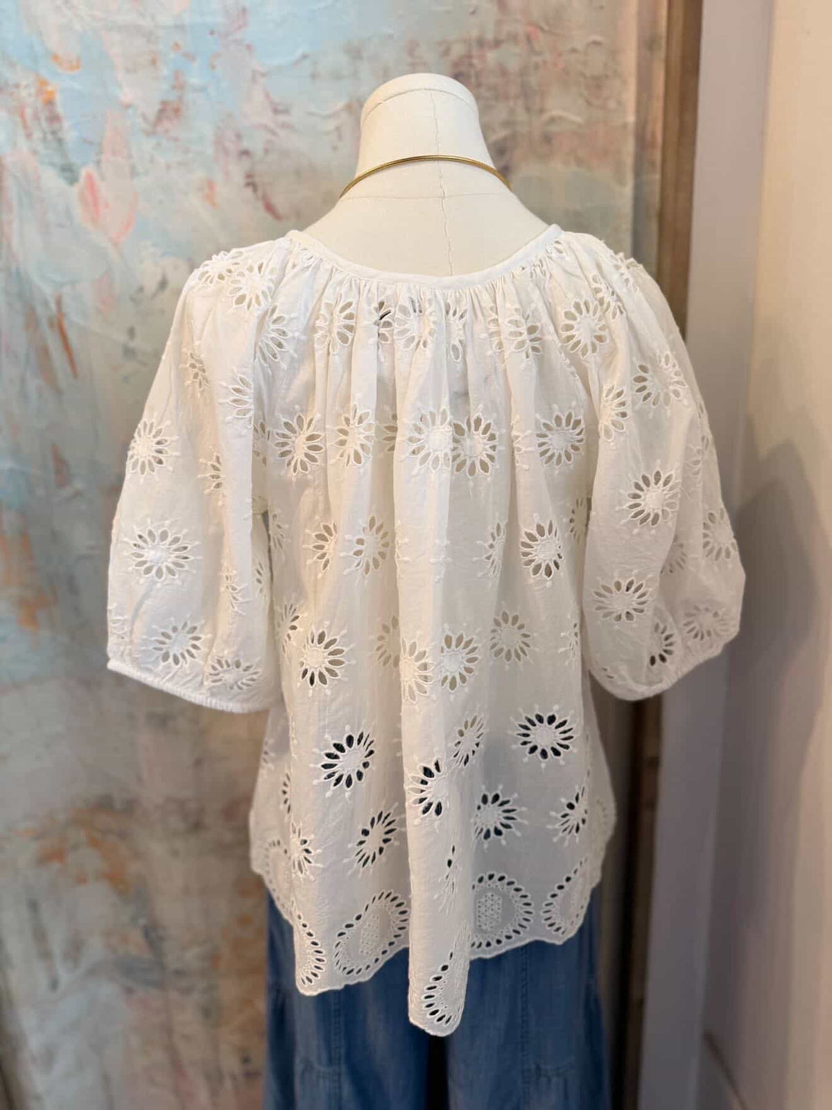 Short Sleeve Eyelet White Top